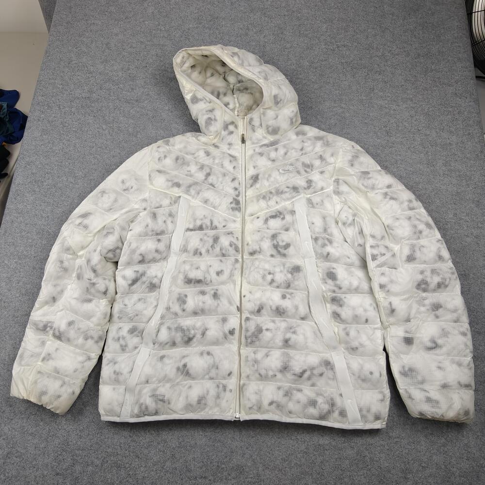 Nike Jacket Mens XL White Puffer Hooded Insulated Lightweight Zip Pockets